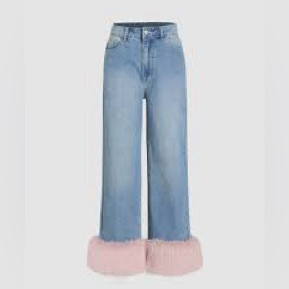 Host Pick ππ Faux Fur Wide Leg High Rise Jeans - Picture 1 of 10